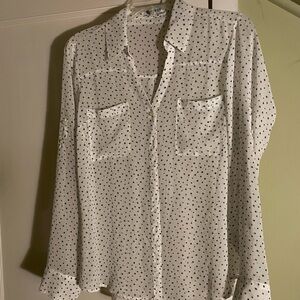Express The Portifino Shirt Blouse Sheer White With Black Stars Size M